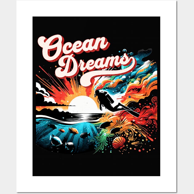 Ocean Dream Scuba Diver Design Wall Art by Miami Neon Designs
